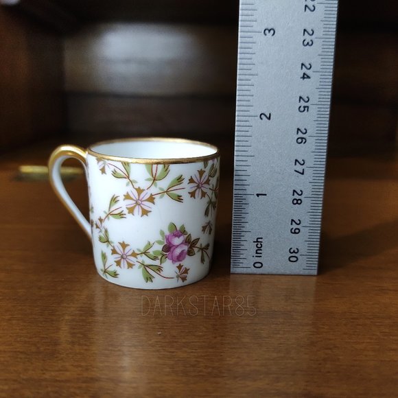 Vintage Limoges France Floral Print Demitasse Teacup and Saucer - Picture 9 of 10